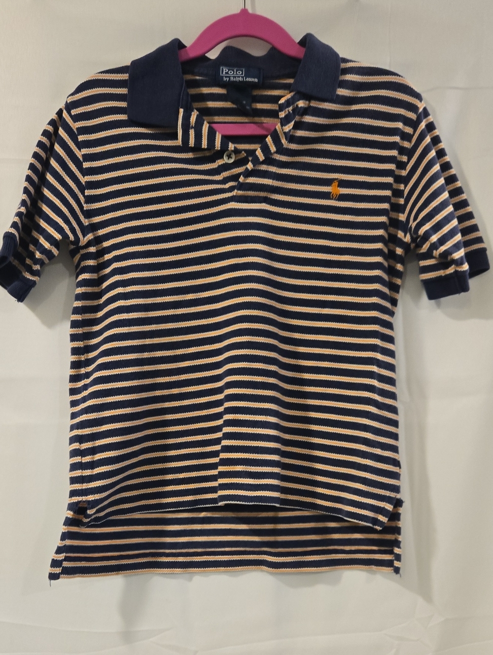 Polo Ralph Lauren Boys Striped Pique Polo Shirt Navy & Orange